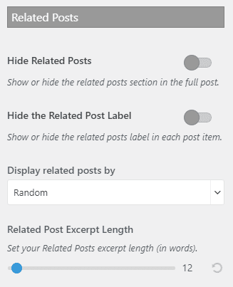 screenshot for the Alurra related post settings