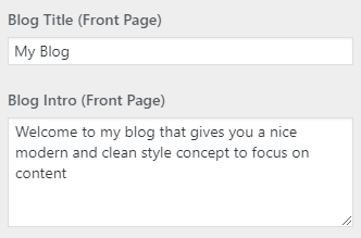 screenshot of the Clarified blog heading group settings for the title and intro