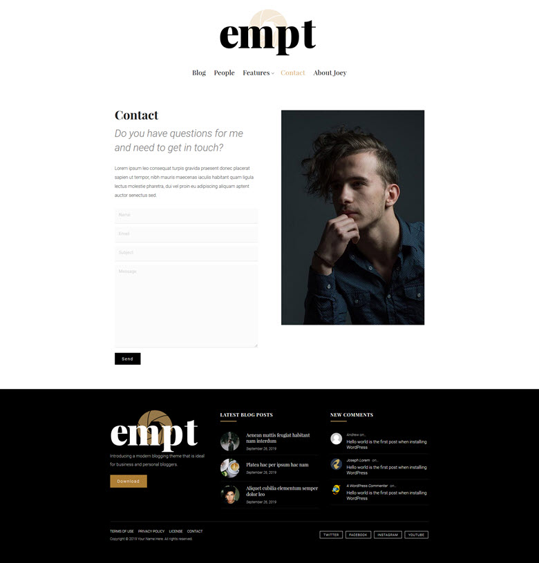 screenshot demo of the Empt contact page