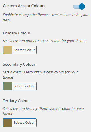 screenshot showing custom accent primary, secondary, and tertiary colours