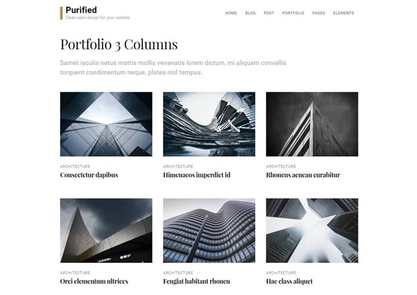 screenshot demo of the Purified portfolio