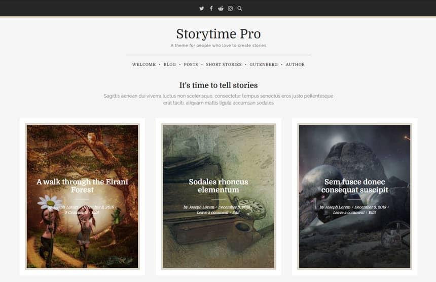 screenshot demo of the Grid full width layout for Storytime