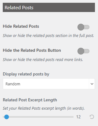 screenshot showing the Related Posts settings for the unBlock theme